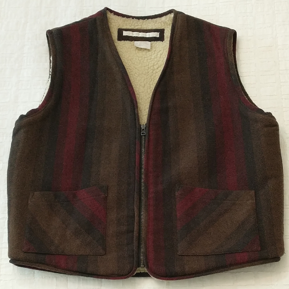 Perry Ellis Wool Blend Vest, Zipper, Lined,‎ Brown, Red And Gray, Men's Size XL